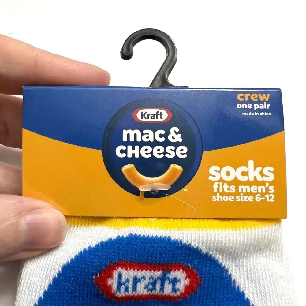Odd Sox Unisex Kraft Mac and Cheese Novelty Crew Socks Retro Funny Blue Yellow